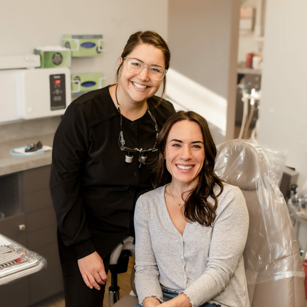 Dentist and happy patient in Laurel Dental Clinic in Port Angeles. We offer Dental Emergency for everyone